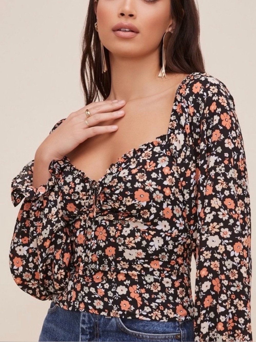 Floral Smocked Crop Top in Black & Rust - Women's